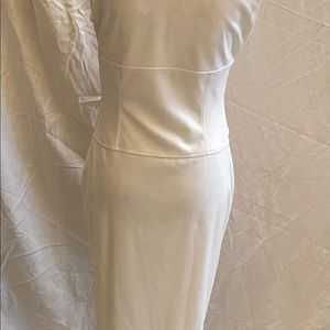 Calvin Klein, off white, sleeveless, belted dress with front zipper. Size 8.